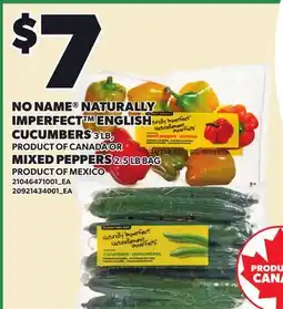 Loblaws NO NAME NATURALLY IMPERFECT ENGLISH CUCUMBERS 3 LB, MIXED PEPPERS 2.5 LB BAG offer
