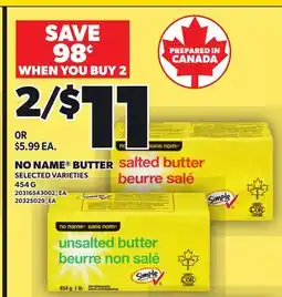 Loblaws NO NAME BUTTER, 454 G offer