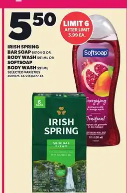 Loblaws IRISH SPRING BAR SOAP, 6X104 G OR BODY WASH, 591 ML OR SOFTSOAP BODY WASH, 591 ML offer