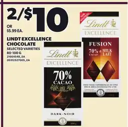 Loblaws LINDT EXCELLENCE CHOCOLATE, 80-100 G offer