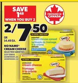 Loblaws NO NAME CREAM CHEESE, 227/250 G offer