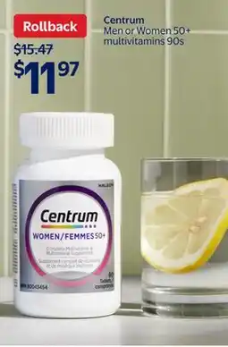 Walmart Centrum Men or Women 50+ multivitamins 90s offer