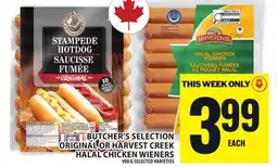 Food Basics BUTCHER'S SELECTION ORIGINAL OR HARVEST CREEK HALAL CHICKEN WIENERS offer