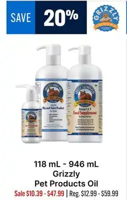 Ren’s Pets Depot 118 mL - 946 mL Grizzly Pet Products Oil offer