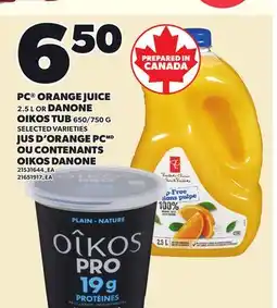 Independent Grocer PC ORANGE JUICE, 2.5 L OR DANONE OIKOS TUB, 650/750 G offer
