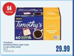 Wholesale Club BREAKFAST BLEND, LIGHT ROAST K-CUP COFFEE PODS, 60 CT offer