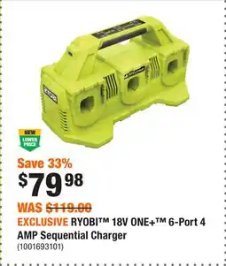 Home Depot EXCLUSIVE RYOBI 18V ONE+ 6-Port 4 AMP Sequential Charger offer