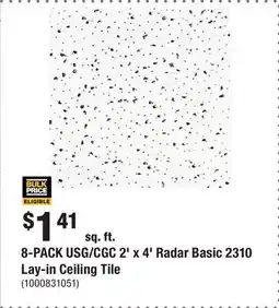 Home Depot 8-PACK USG/CGC 2' x 4' Radar Basic 2310 Lay-in Ceiling Tile offer