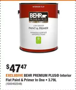 Home Depot EXCLUSIVE BEHR PREMIUM PLUS Interior Flat Paint & Primer In One • 3.79L offer