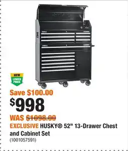 Home Depot EXCLUSIVE HUSKY 52 13-Drawer Chest and Cabinet Set offer