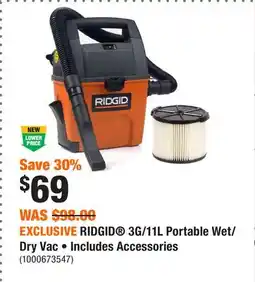 Home Depot EXCLUSIVE RIDGID 3G/11L Portable Wet/Dry Vac • Includes Accessories offer