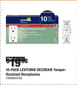 Home Depot 10-PACK LEVITON DECORA Tamper-Resistant Receptacles offer