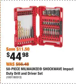 Home Depot 50-PIECE MILWAUKEE SHOCKWAVE Impact Duty Drill and Driver Set offer