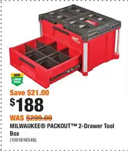 Home Depot MILWAUKEE PACKOUT 2-Drawer Tool Box offer