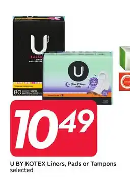 Sobeys U BY KOTEX Liners Pads offer