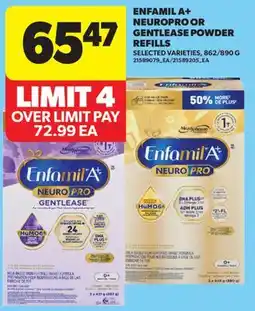 Real Canadian Superstore ENFAMIL A + NEUROPRO OR GENTLEASE POWDER REFILLS, 862/890 G offer
