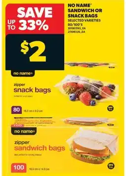Real Canadian Superstore NO NAME SANDWICH OR SNACK BAGS, 80/100' S offer