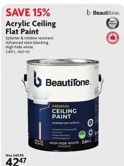 Home Hardware Premium 100% Acrylic Interior Ceiling Paint - Flat White, 3.64 L offer