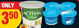 No Frills ACTIVIA, 650 g or OIKOS, 4x100 g YOGURT offer