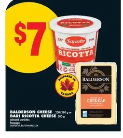 No Frills BALDERSON CHEESE 250/280 g or BARI RICOTTA CHEESE 500 g offer