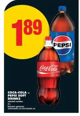 No Frills COCA-COLA or PEPSI SOFT DRINKS, 2 L offer