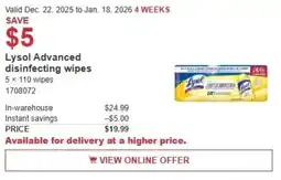 Costco Lysol Advanced disinfecting wipes offer