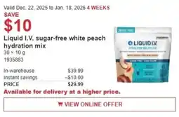 Costco Liquid I.V. sugar-free white peach hydration mix offer