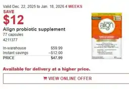 Costco Align probiotic supplement offer