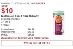 Costco Metamucil 4-in-1 fibre therapy offer