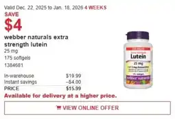 Costco Webber naturals extra strength lutein offer