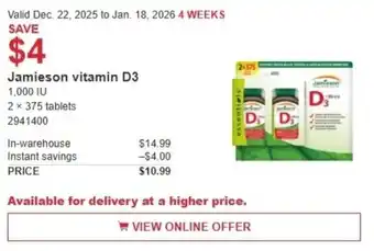 Costco Jamieson vitamin D3 offer