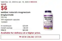 Costco Webber naturals magnesium bisglycinate offer