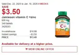 Costco Jamieson vitamin C +zinc offer