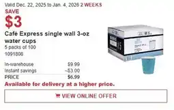 Costco Café Express single wall water cups offer