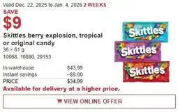 Costco Skittles berry explosion, tropical or original candy offer