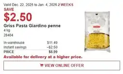 Costco Griss Pasta Giardino penne offer