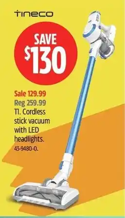 TI. Cordless stick vacuum with LED headlights