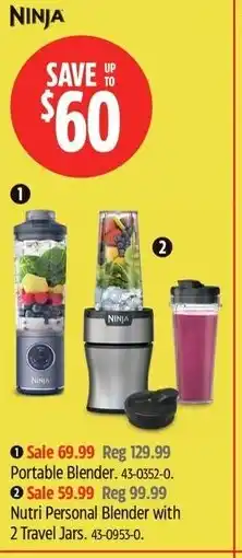 Canadian Tire Nutri personal blender with 2 travels jars offer