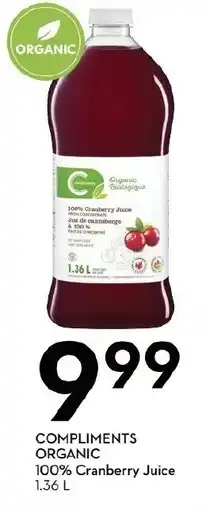 Sobeys Compliments organic 100% cranberry juice offer