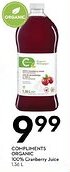 Sobeys Compliments organic 100% cranberry juice offer