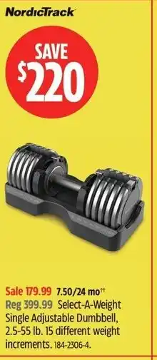Canadian Tire NordicTrack Select-A-Weight Single Adjustable Dumbbell offer