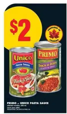 No Frills PRIMO or UNICO PASTA SAUCE offer