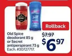 Walmart Old Spice deodorant or Secret antiperspirant offer