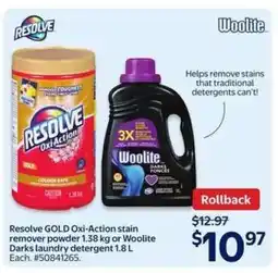 Walmart Resolve GOLD Oxi-Action stain remover powder or Woolite Darks laundry detergent offer
