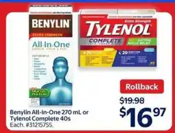 Walmart Benylin All-In-One 270 mL or Tylenol Complete 40s offer