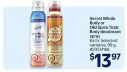 Walmart Secret Whole Body or Old Spice Total Body deodorant spray offer