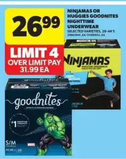 Real Canadian Superstore Ninjamas or Huggies Goodnites Nighttime Underwear offer