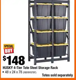 Home Depot HUSKY 4-Tier Tote Steel Storage Rack 48 x 24 x 78 offer