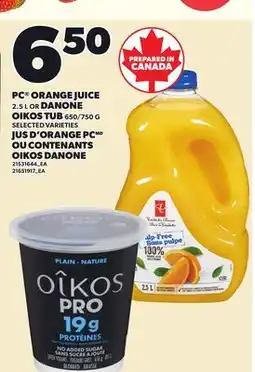 Independent City Market PC ORANGE JUICE 2.5 L OR DANONE OIKOS TUB 650/750 G offer