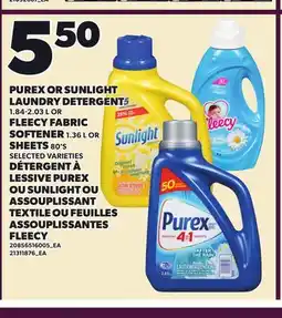 Independent City Market PUREX OR SUNLIGHT LAUNDRY DETERGENT, 1.84-2/.03 L, FLEECY FABRIC SOFTENER, 1.36 l or SHEETS, 80's offer